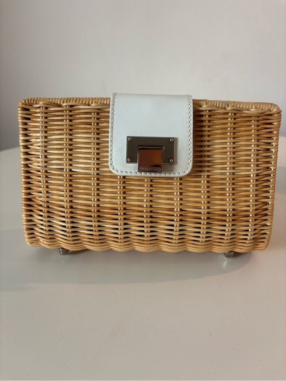 Tiffany & Co. Vintage Natural Wicker Clutch with White Trim